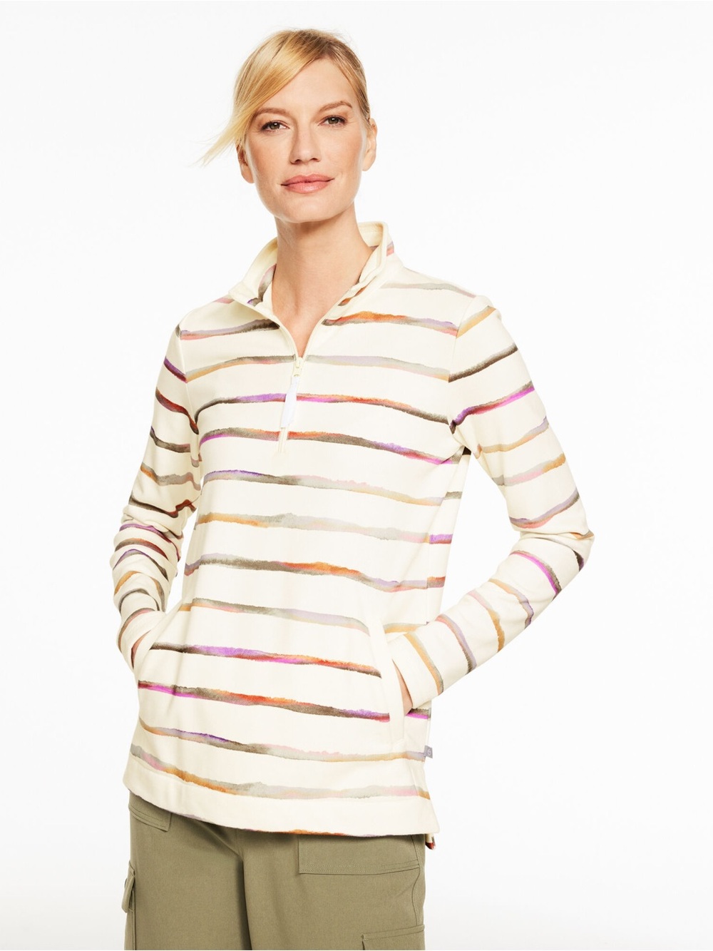 NEW T By Talbots Classic French Terry Pullover Watercolor Large Petite Athleisur